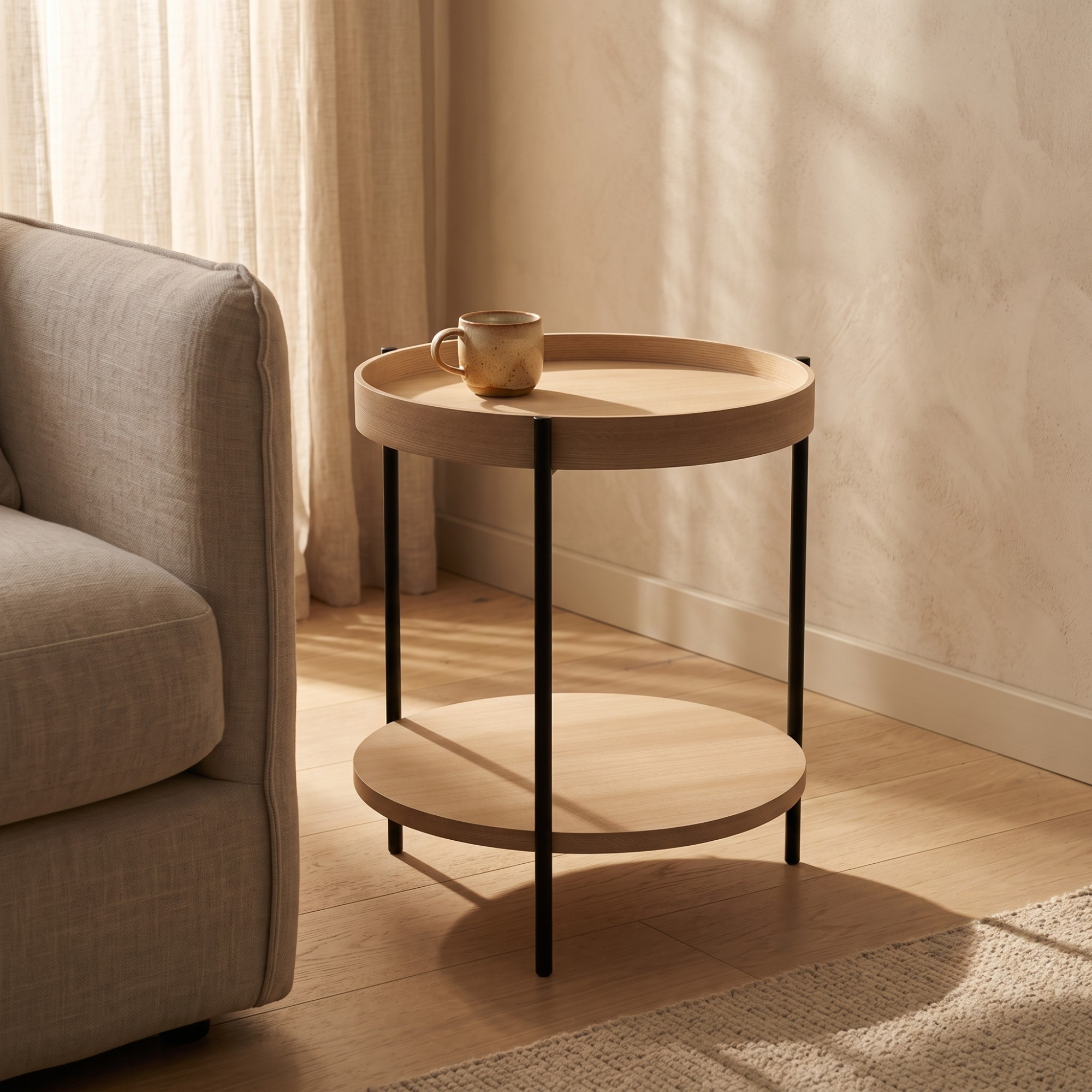 Seek & Ramble Side Tables Cleo 40cm Round Side Table With Storage Shelf Ash