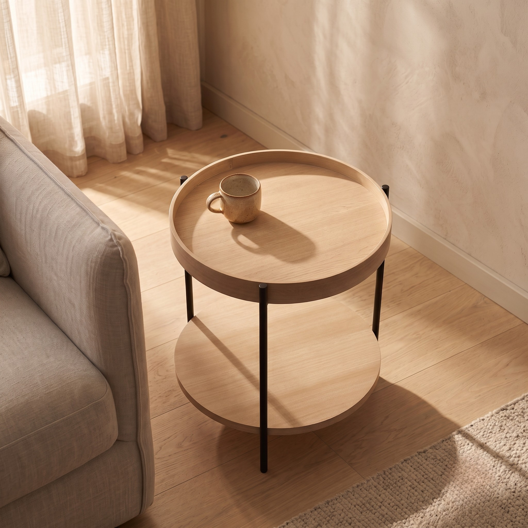 Seek & Ramble Side Tables Cleo 40cm Round Side Table With Storage Shelf Ash
