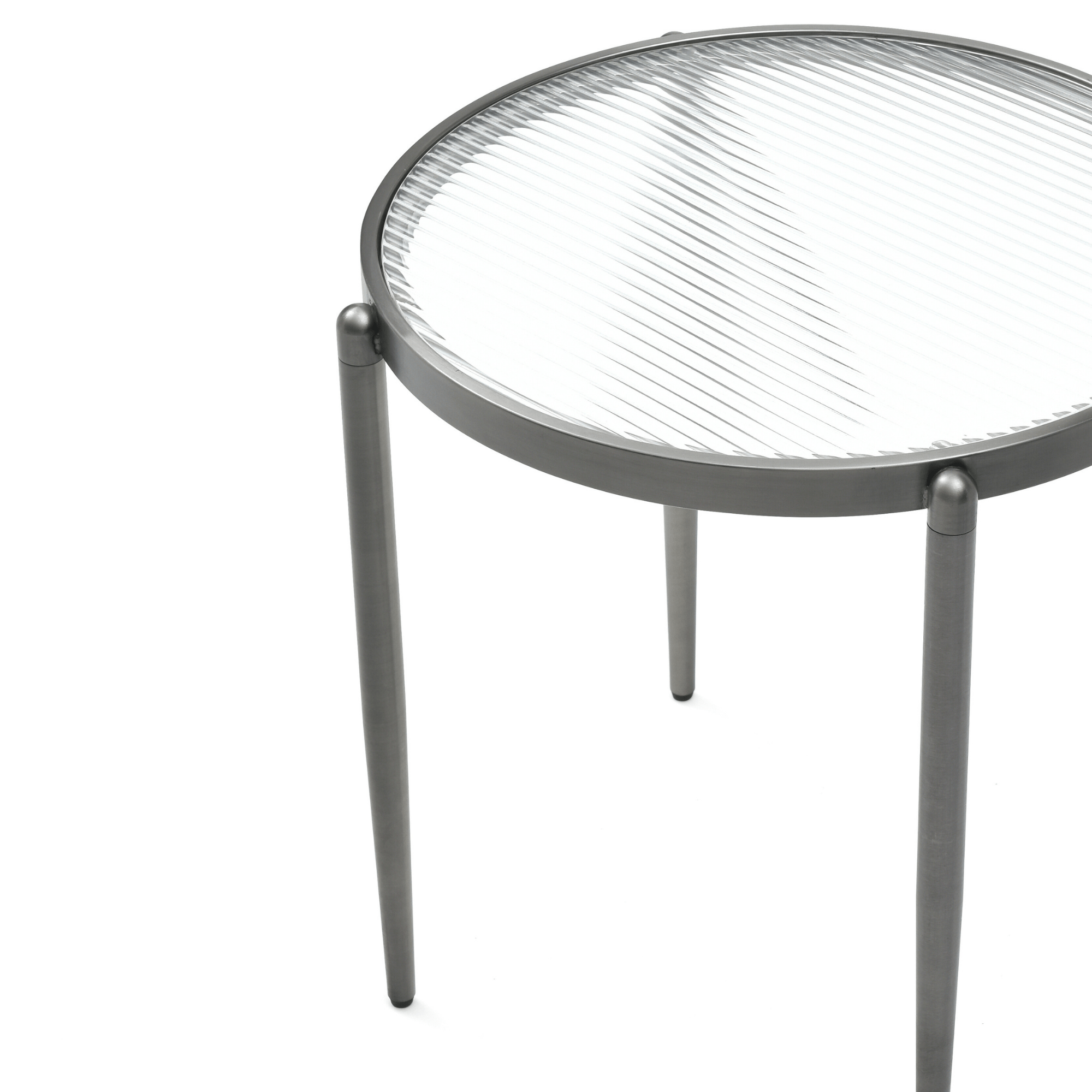 Seek & Ramble Side Table Gatsby Round 48cm Fluted Glass Side Table  Gunmetal Grey