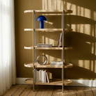 Seek & Ramble Shelving Cleo 5 Tier 165cm x 100cm Bookshelf Natural Ash & Brushed Stainless Steel