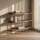 Seek & Ramble Shelving Cleo 3 Tier 120cm x 98cm Bookshelf Walnut & Brushed Stainless Steel
