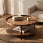 Seek & Ramble Coffee Tables Cleo 90cm Round Coffee Table Walnut With Storage Shelf