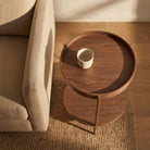 Seek & Ramble Side Tables Cleo 40cm Round Side Table Gold Legs With Storage Shelf Walnut