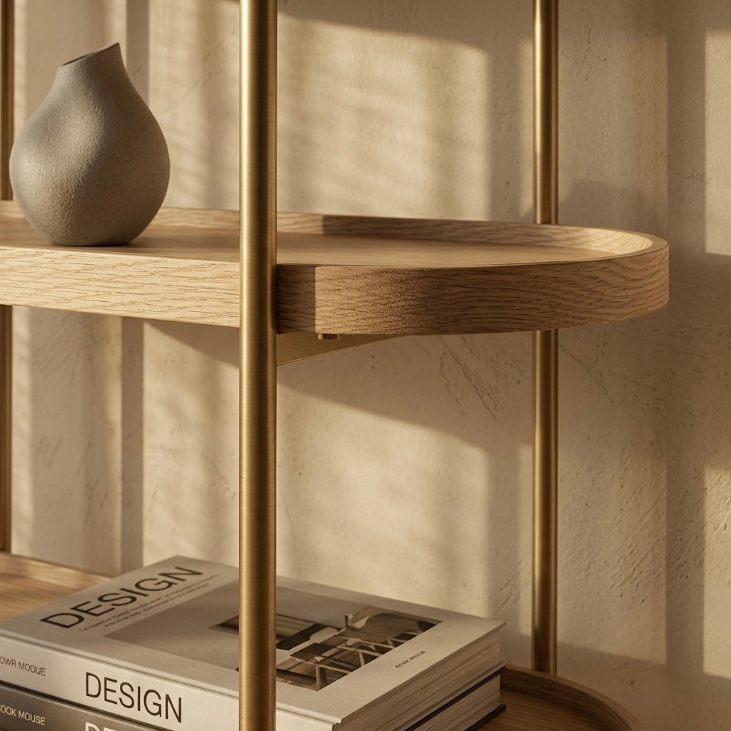 Seek & Ramble Shelving Cleo 3 Tier 90cm x 98cm Bookcase Natural Ash & Gold