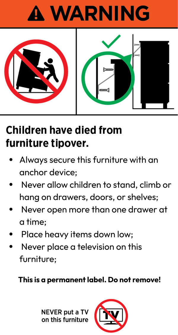 Anti-tip safety warning — secure this product to a wall