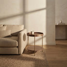 Seek & Ramble Side Tables Cleo 40cm Round Side Table Gold Legs With Storage Shelf Walnut