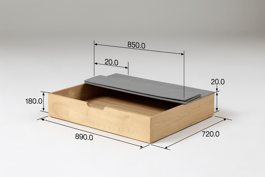 Kiama Under Bed Storage Ash Natural measurements