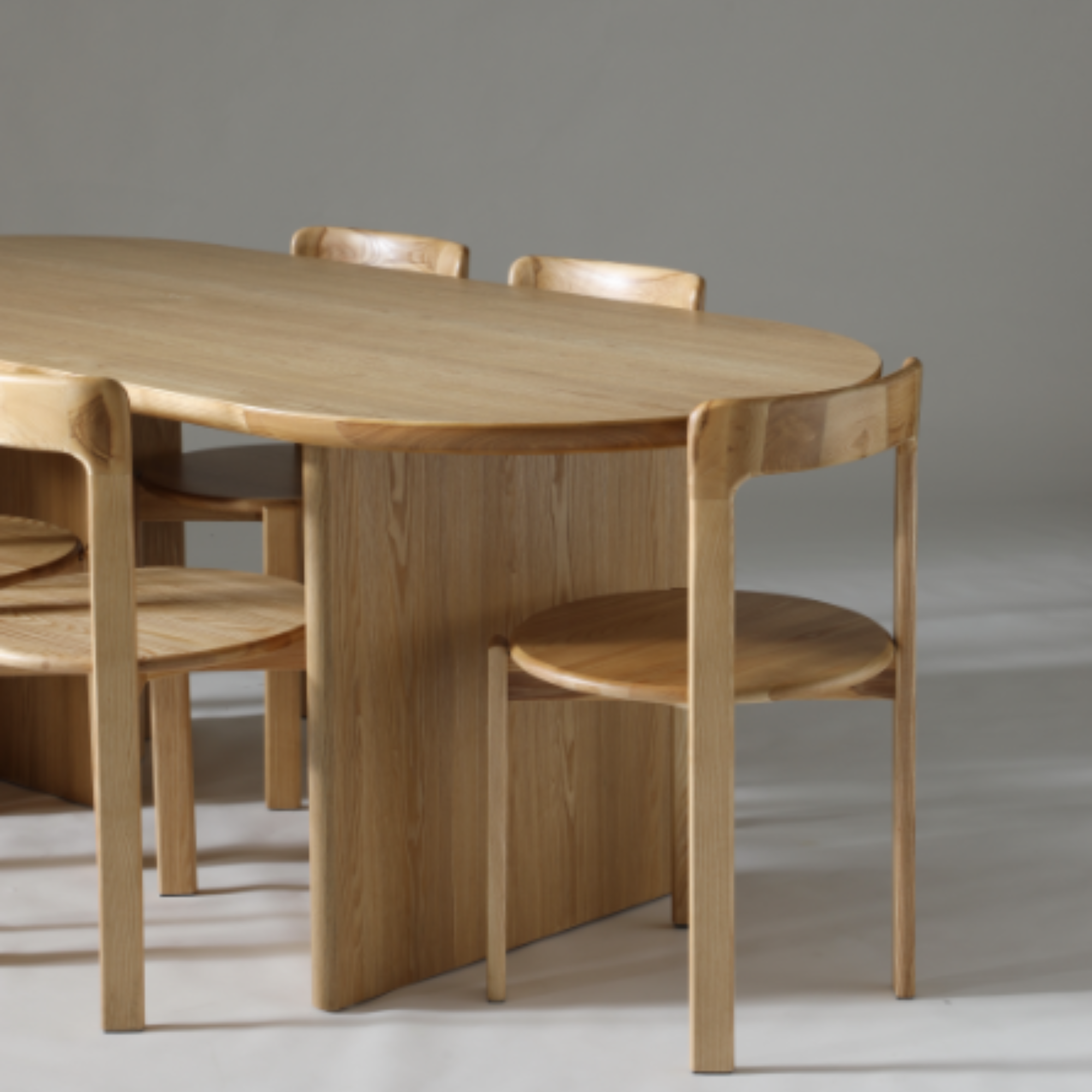 Contemporary dining table with 1.6m ash veneer top and solid ash edge, offering a refined centrepiece for modern homes.

