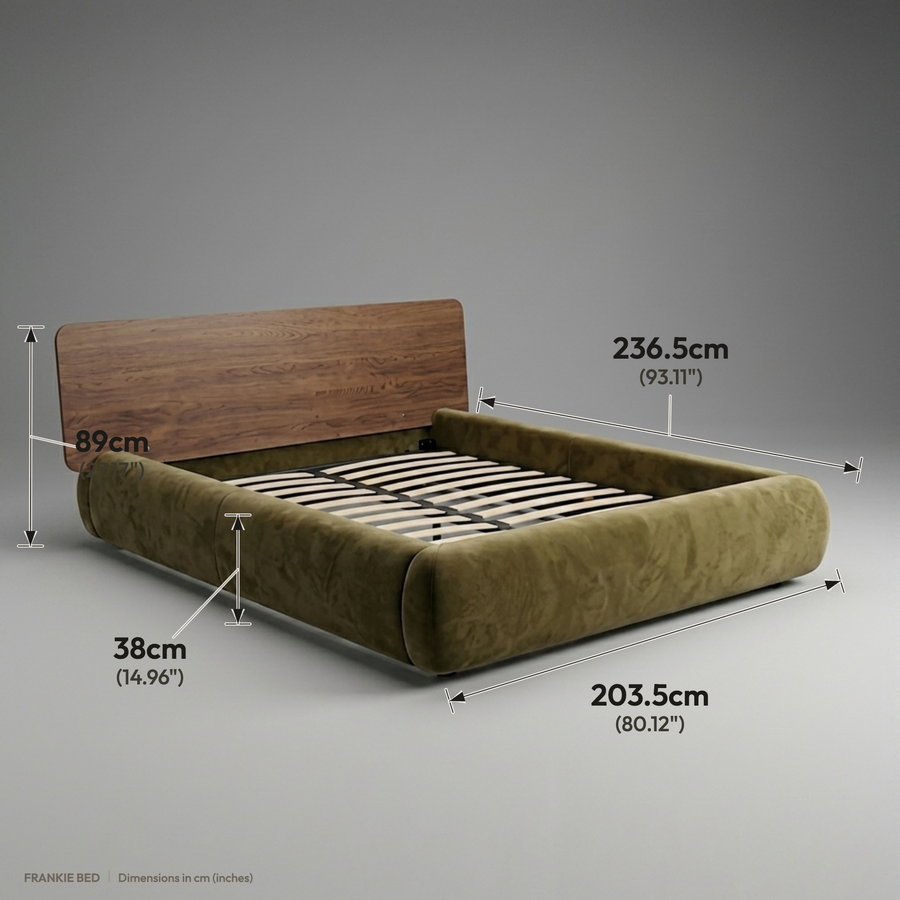 Frankie Queen Size Bed - Walnut & Moss measurements