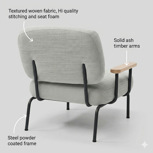 Seek & Ramble Accent Chair Mattia Upholstered Armchair Natural Pepper