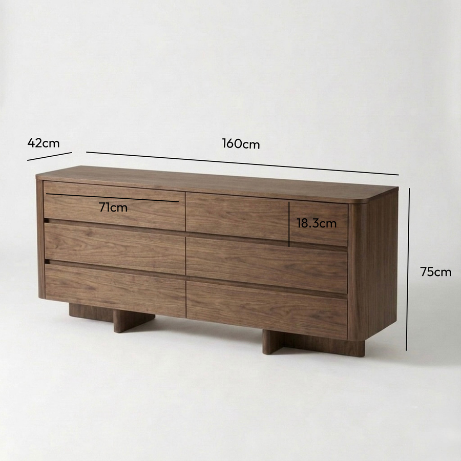 Kiama 6 Drawer Dresser Walnut measurements