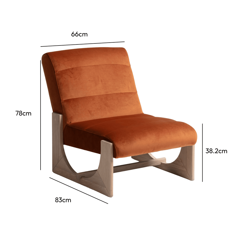 Oscar Lounge Chair Brunswick Rust & Oak measurements