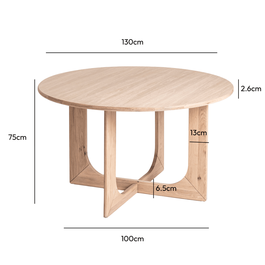 Oscar Round Oak 1.3M Dining Table measurements