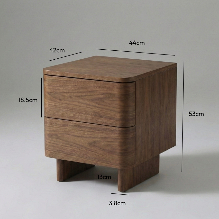 Kiama 2 Drawer Bedside Walnut measurements