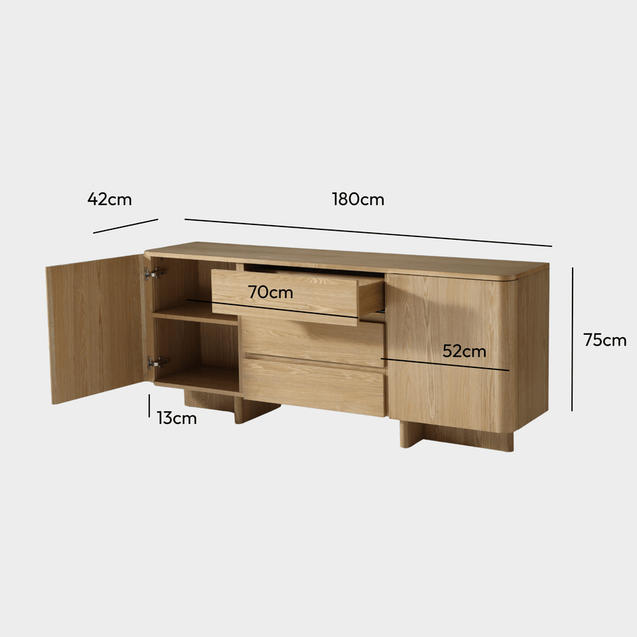 Kiama 1.8m 2 Door 3 Drawer Buffet Walnut measurements