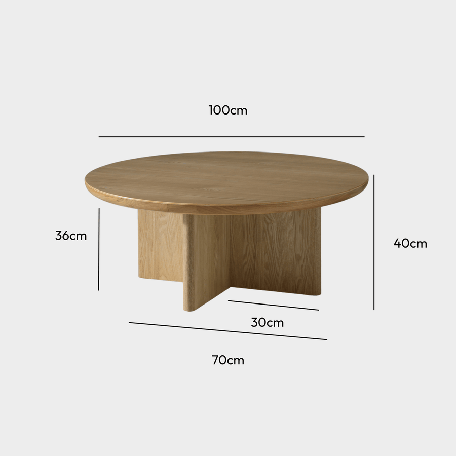 Kiama Round 100cm Coffee Table Natural Ash measurements