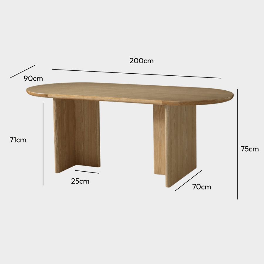 Kiama 2m Dining Table Natural Ash measurements