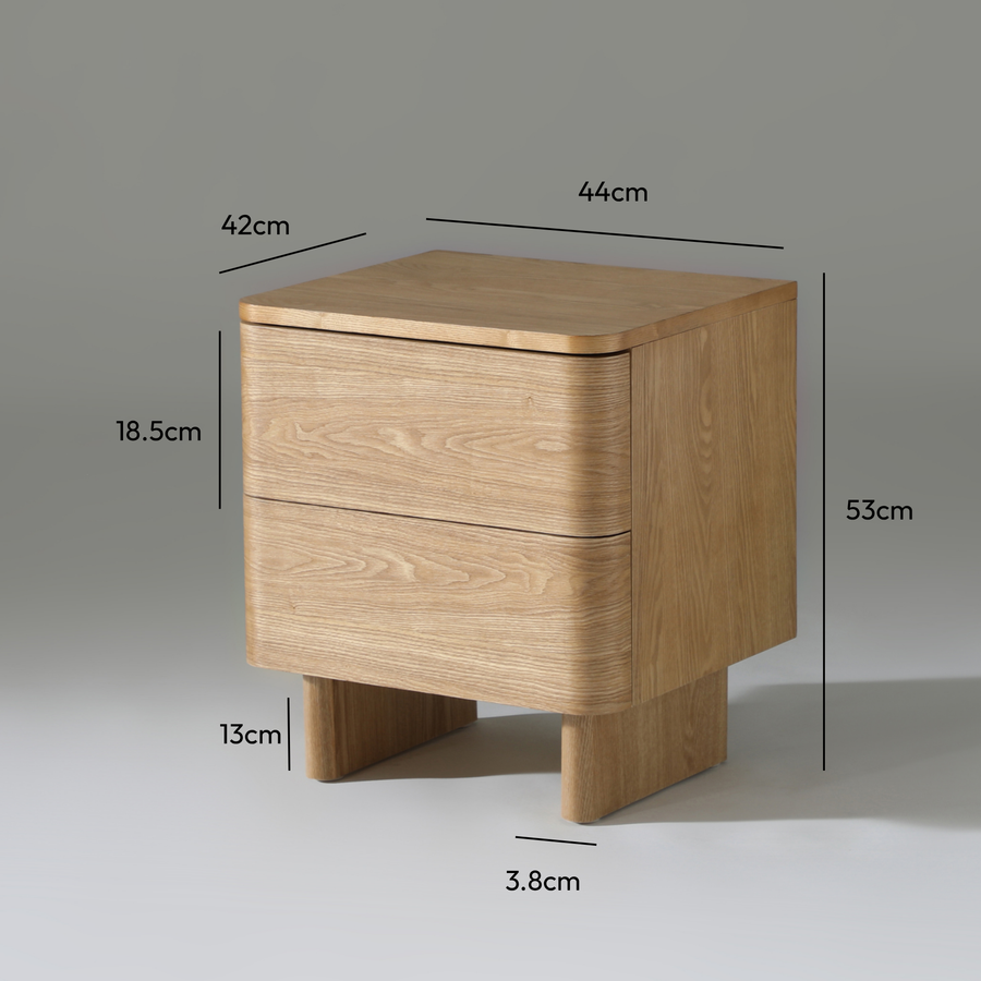 Kiama 2 Drawer Bedside Natural Ash measurements