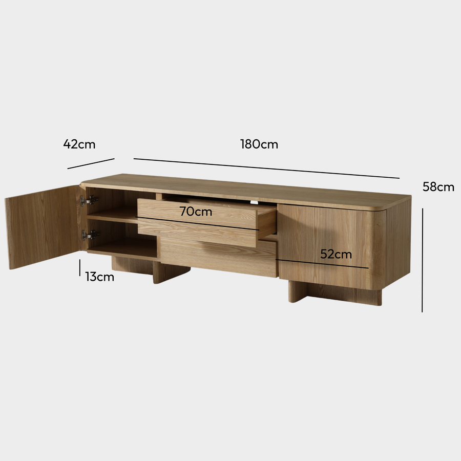 Kiama 1.8m 2 Door Entertainment Lowline Natural Ash measurements