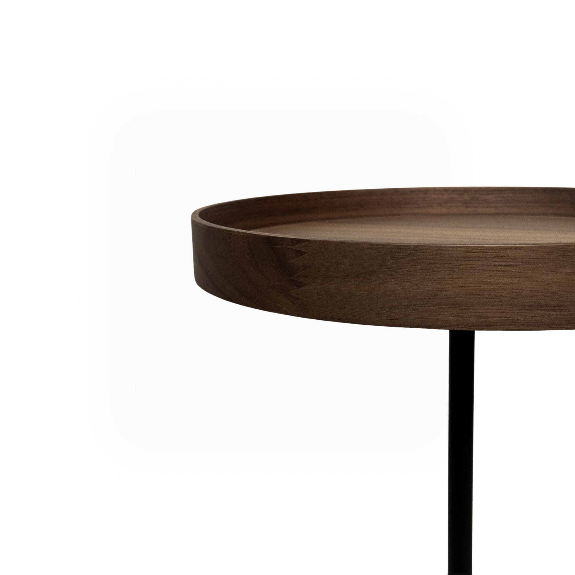 Seek & Ramble Side Tables Harrison Round 40cm Side Table Walnut Tray Top & Metal Pedestal Black Base