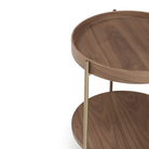 Seek & Ramble Side Tables Cleo 40cm Round Side Table Gold Legs With Storage Shelf Walnut