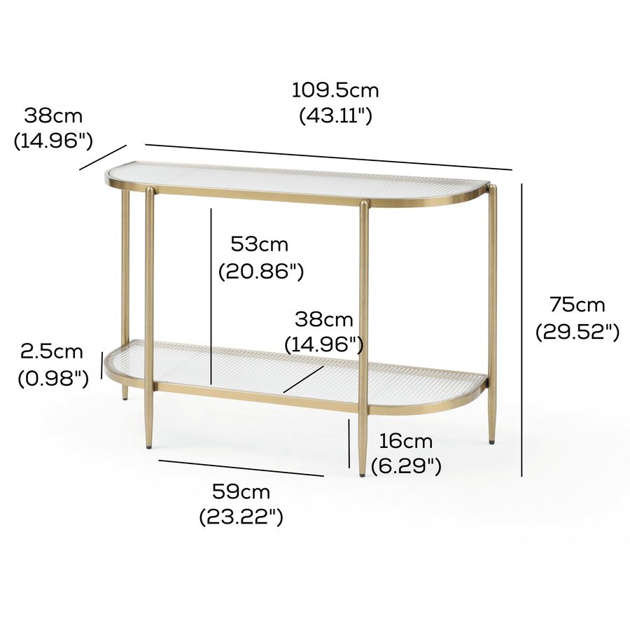 Gatsby 110cm Console Hall Table Fluted Glass & Gold measurements