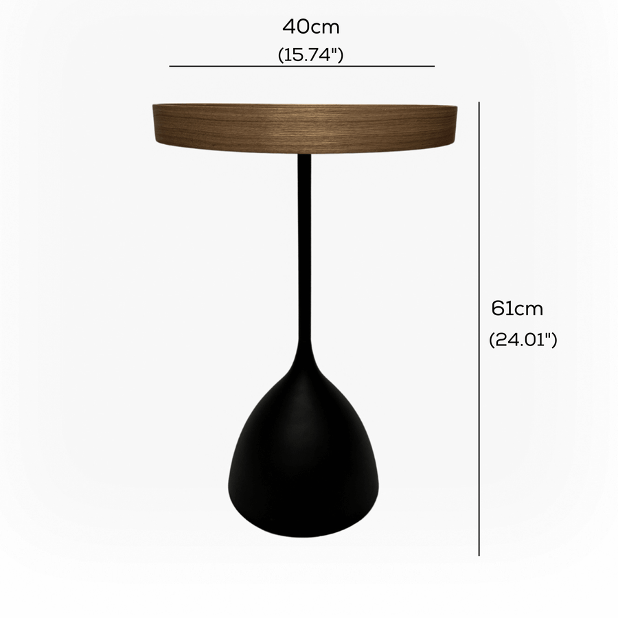 Harrison Round 40cm Side Table Walnut Tray Top & Metal Pedestal Black Base measurements