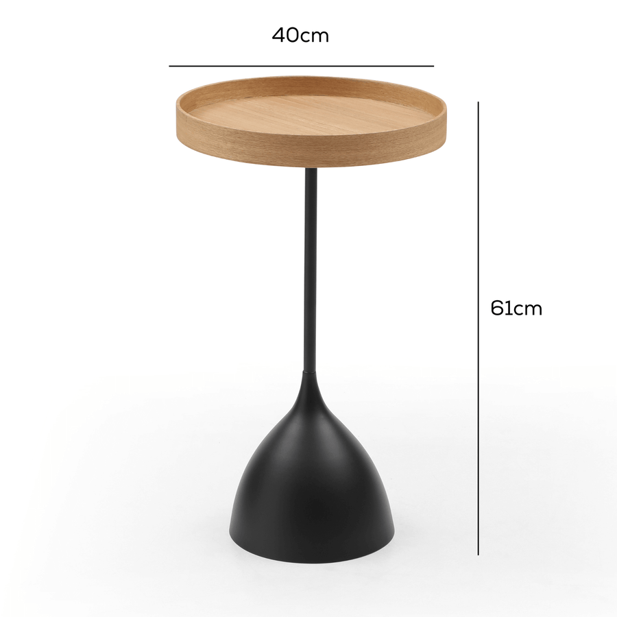 Harrison Round 40cm Side Table Ash Tray Top & Metal Pedestal Black Base measurements
