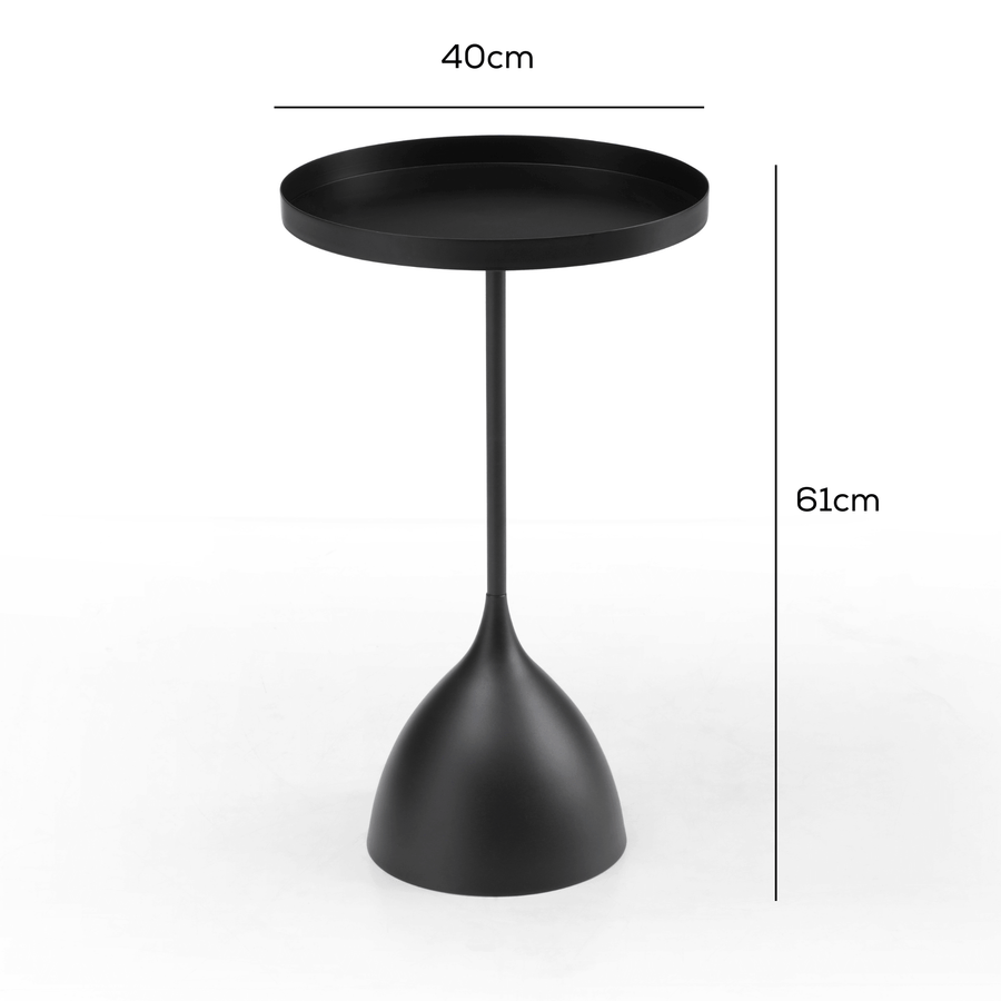 Harrison Round 40cm Side Table Black Metal Tray Top & Pedestal Base measurements