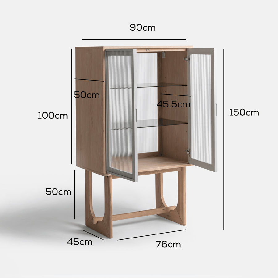 Oscar Tall Cabinet Natural Oak and Fluted Glass measurements