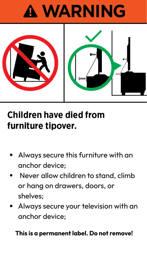Anti-tip safety warning — secure this product to a wall