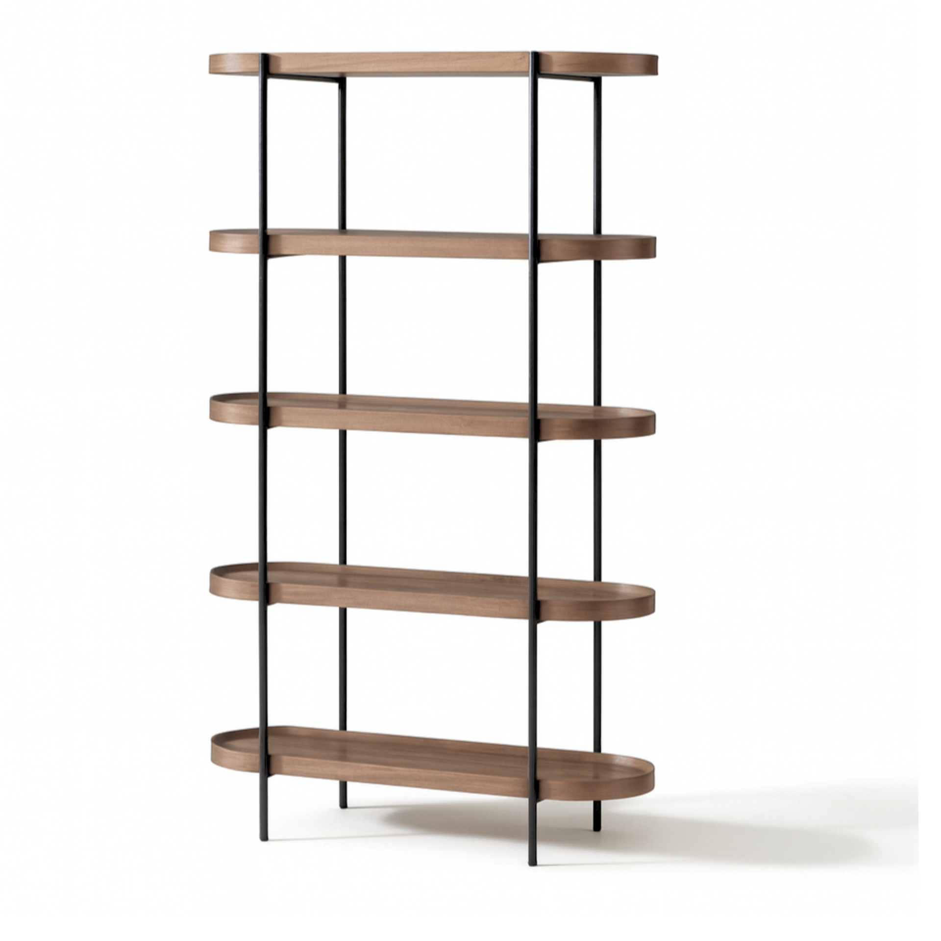Cleo 5 Tier Bookcase - Mid Century Modern Walnut and Black