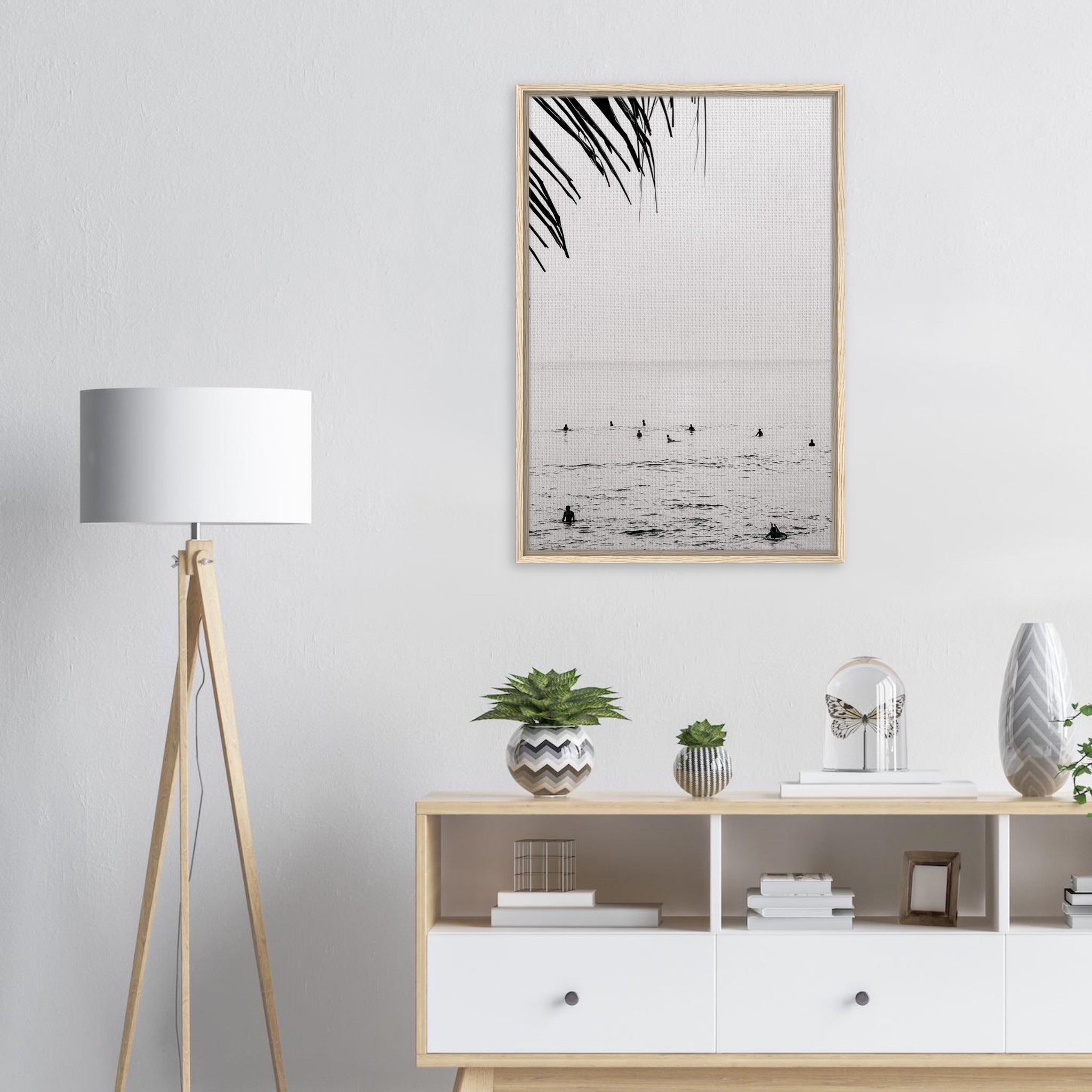 Seek & Ramble Canvas Bali Surfers Ocean Coastal Serene Framed Canvas Print - Black & White Art 60x90cm