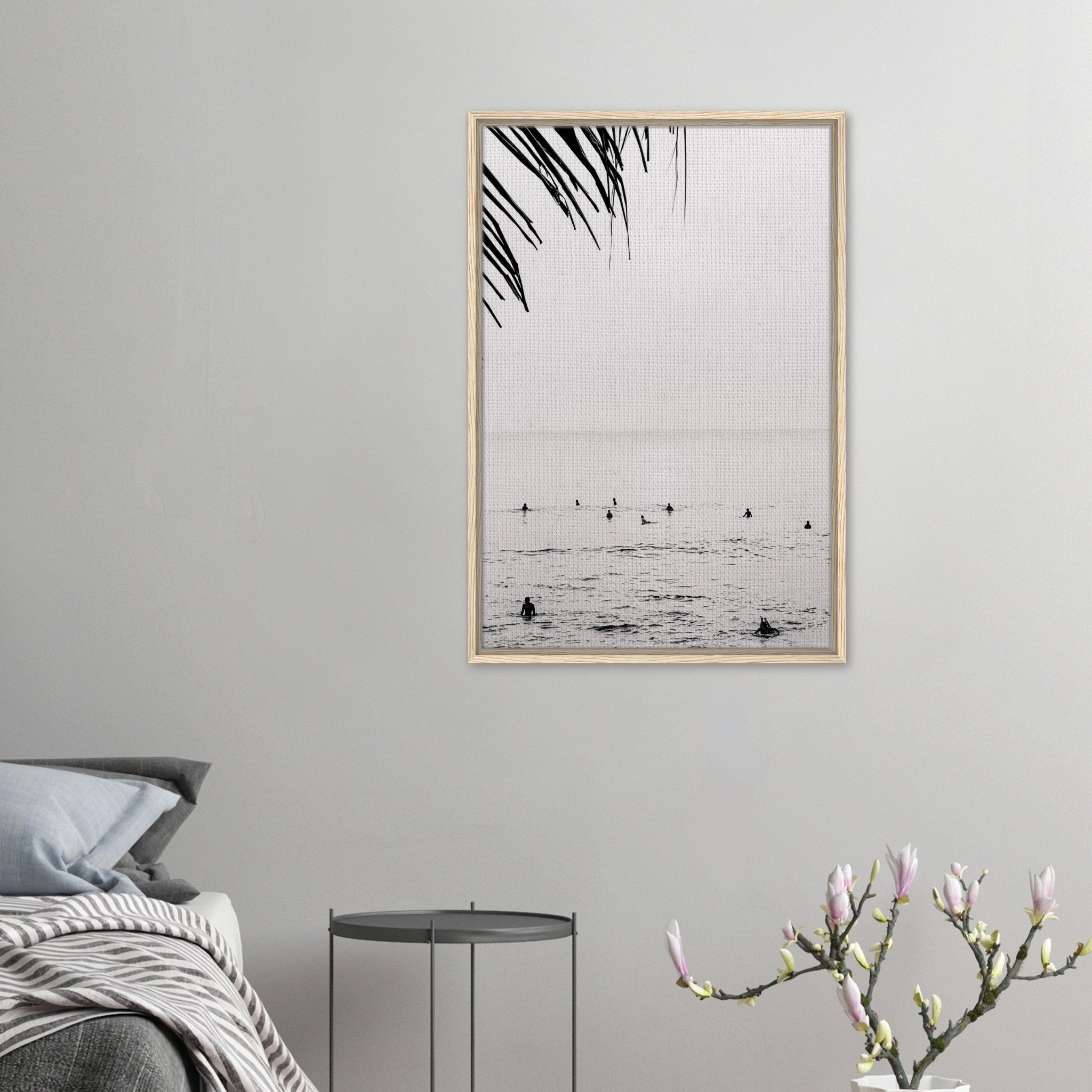 Seek & Ramble Canvas Bali Surfers Ocean Coastal Serene Framed Canvas Print - Black & White Art 60x90cm