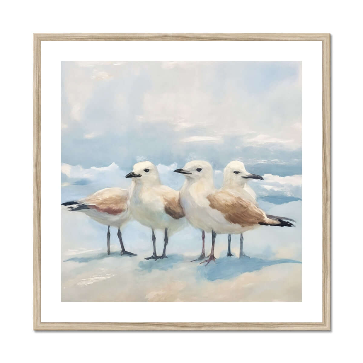 Seek & Ramble Framed 28"x28" / Natural Frame Beach Seagulls On Blue Framed & Mounted Print