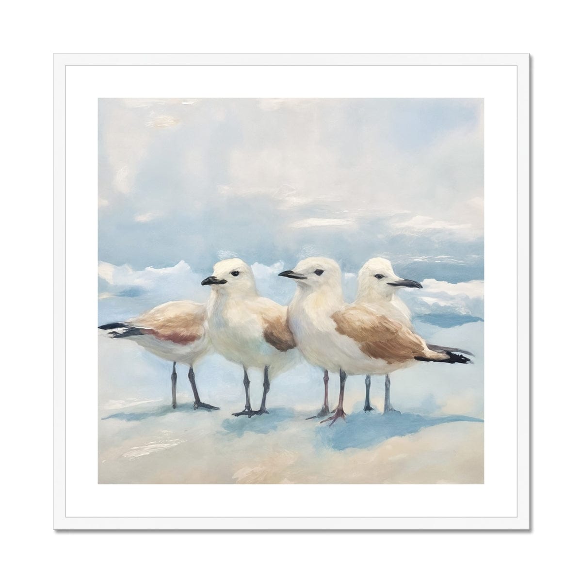 Seek & Ramble Framed 28"x28" / White Frame Beach Seagulls On Blue Framed & Mounted Print