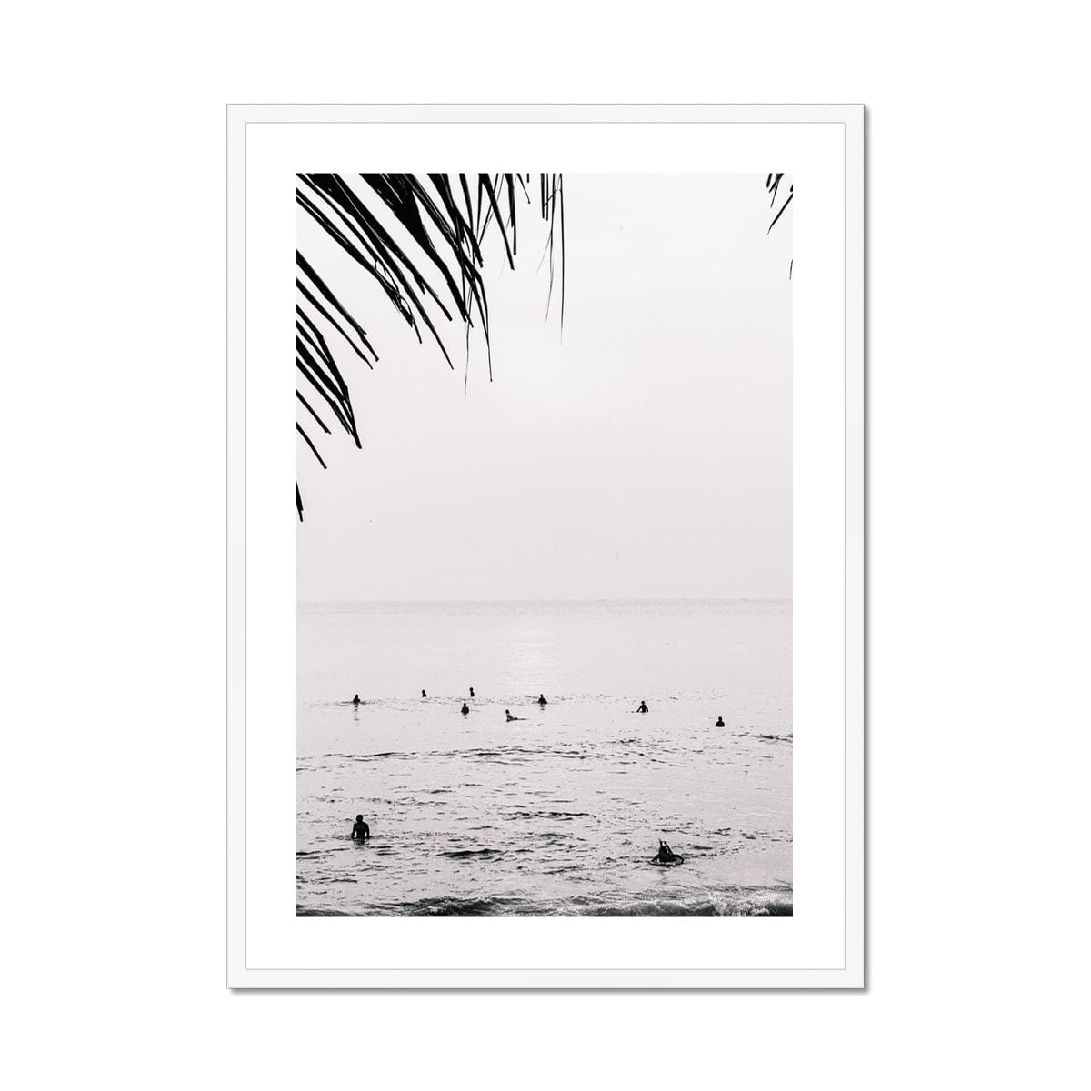 Seek & Ramble Framed A4 Portrait / White Frame Black and White Bali Canggu Surfers Framed Print