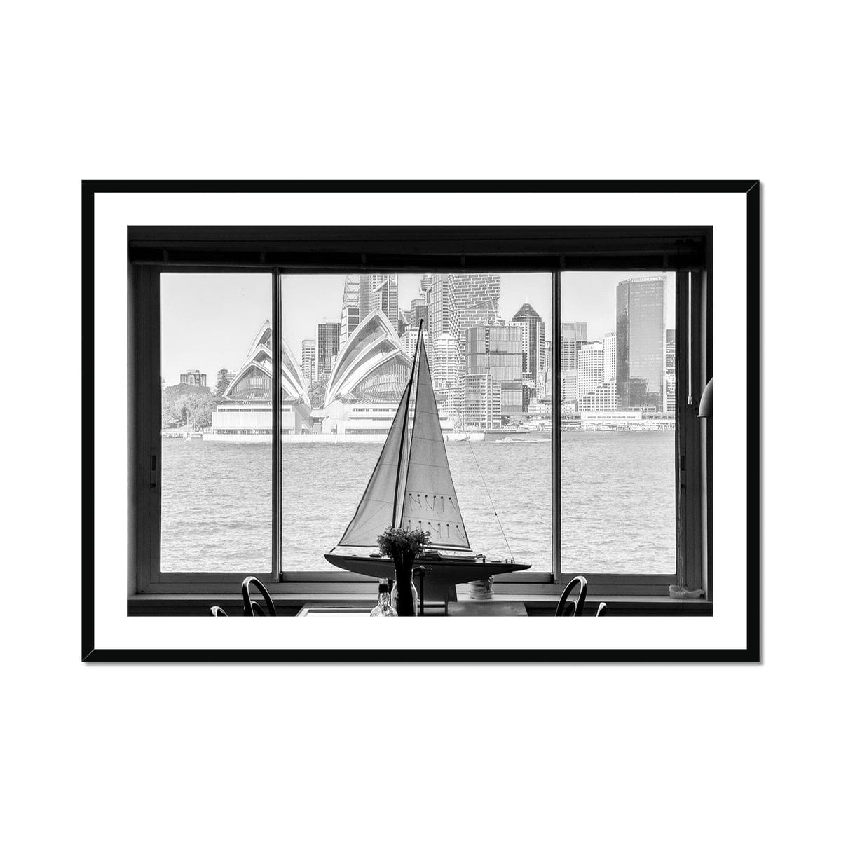 Seek & Ramble Framed 40"x28" / Black Frame Boat View Framed & Mounted Print