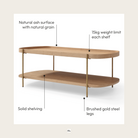 Seek & Ramble Coffee Tables Cleo 120cm Rectangle Coffee Table Natural Ash & Gold Leg