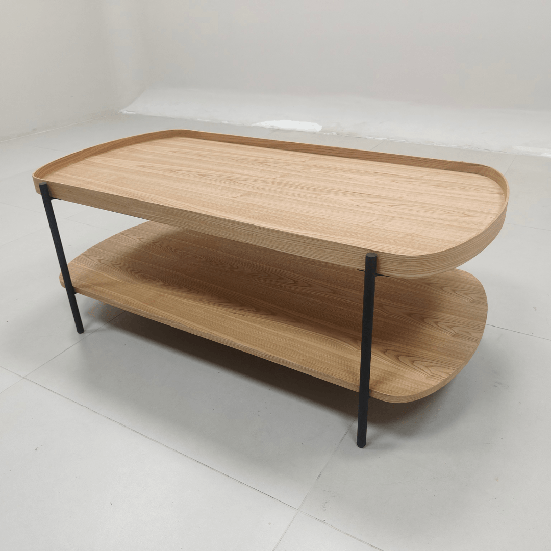 Seek & Ramble Coffee Tables Cleo 120cm Rectangle Coffee Table Natural Ash With Storage Shelf