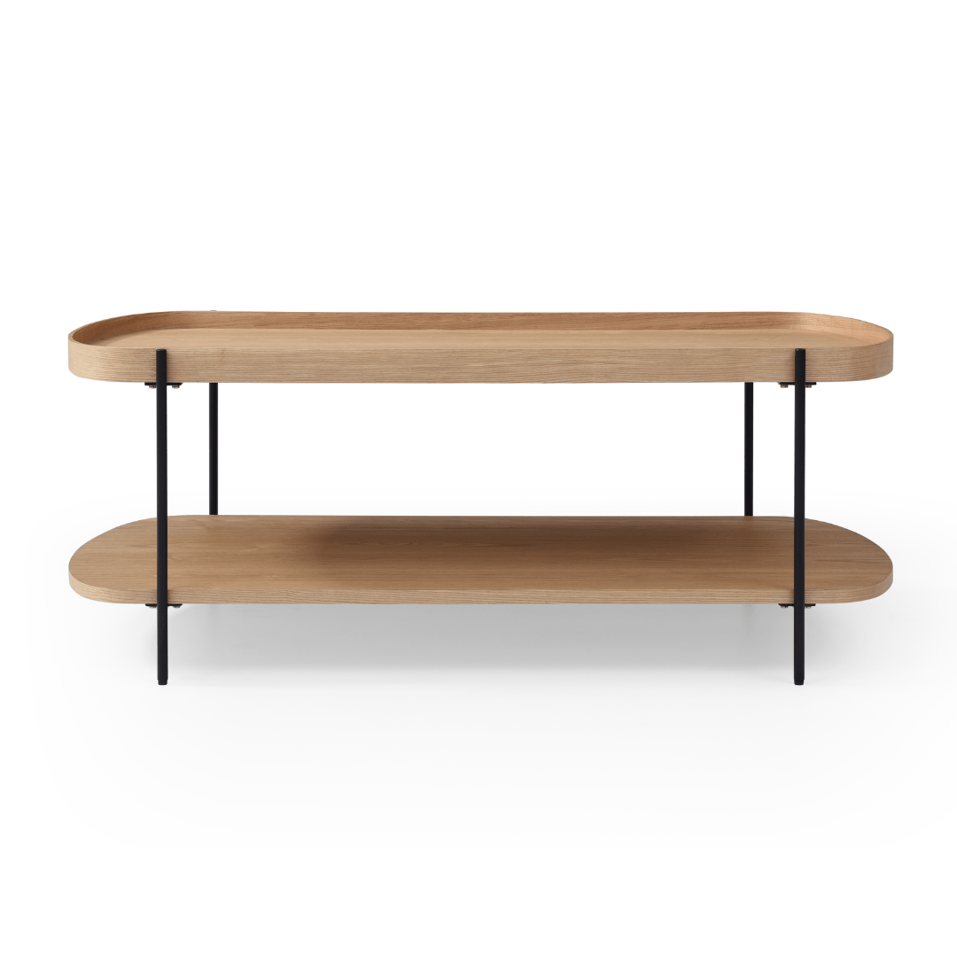 Seek & Ramble Coffee Tables Cleo 120cm Rectangle Coffee Table Natural Ash With Storage Shelf