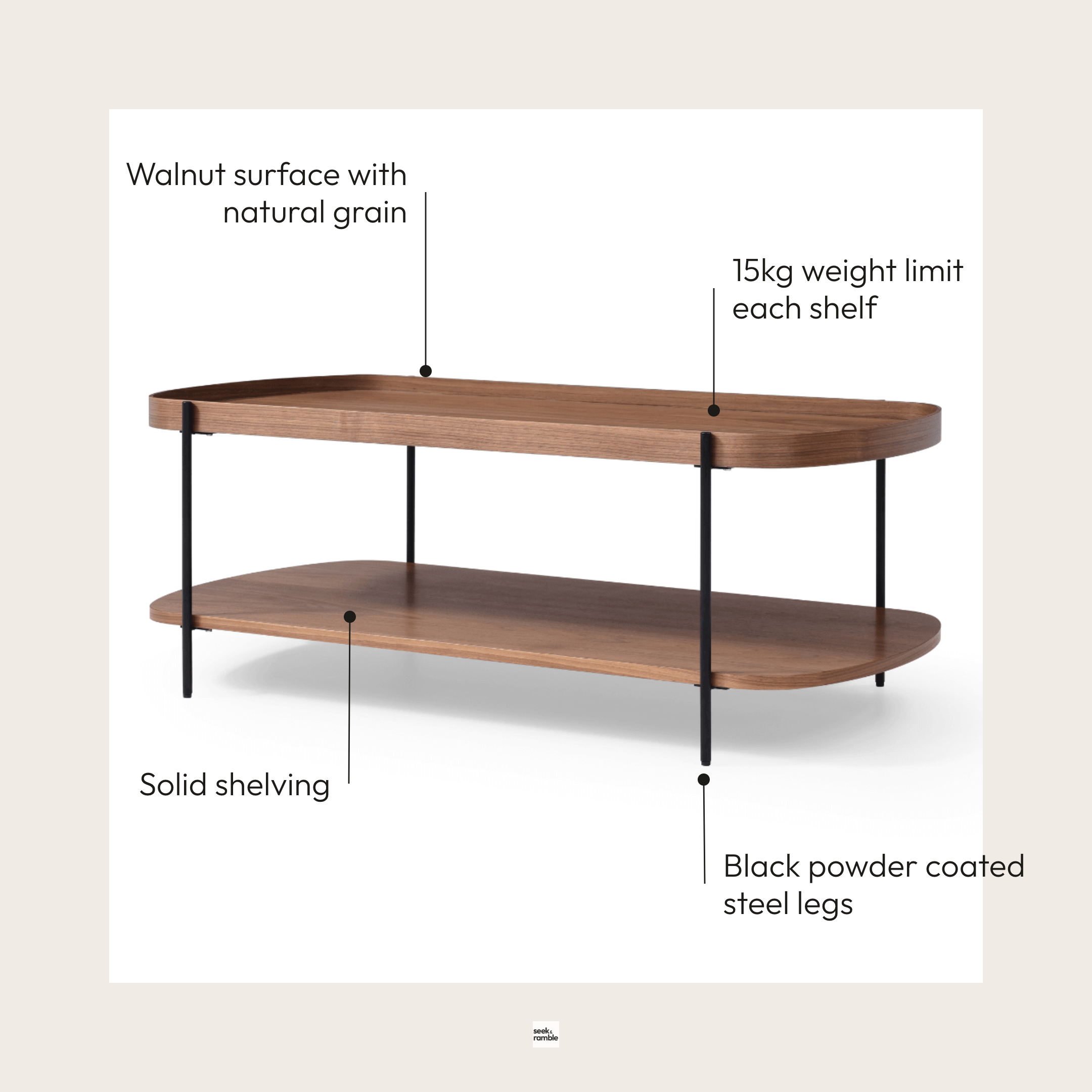 Seek & Ramble Coffee Tables Cleo 120cm Rectangle Coffee Table Walnut & Black
