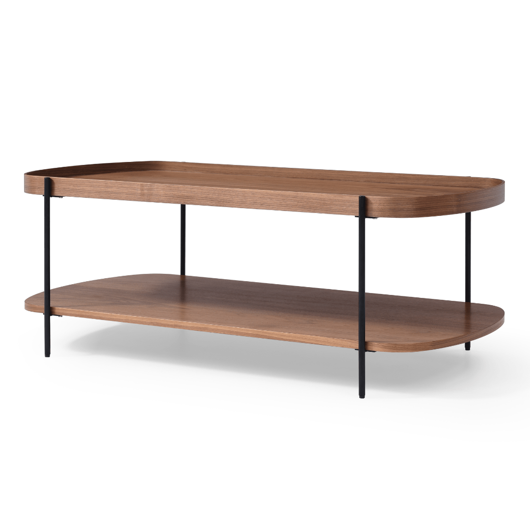 Seek & Ramble Coffee Tables Black Leg Cleo 120cm Rectangle Coffee Table Walnut With Storage Shelf Gold or Black Leg