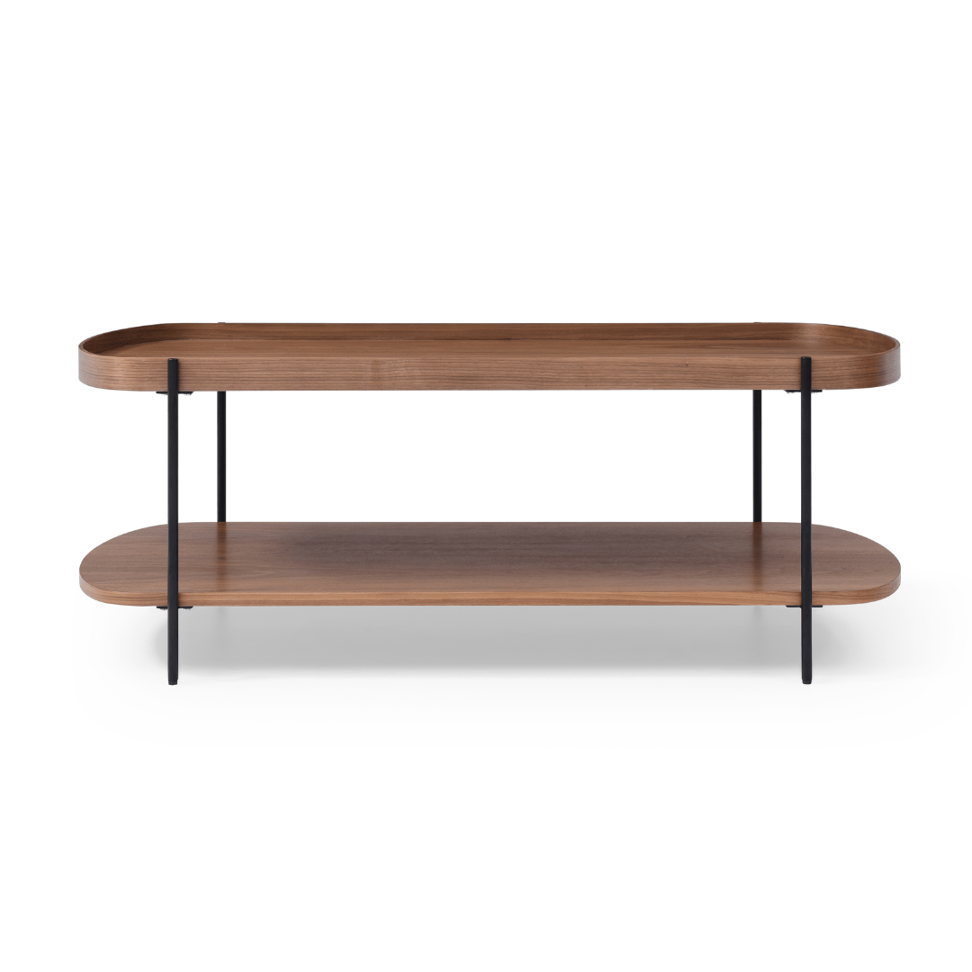 Seek & Ramble Coffee Tables Cleo 120cm Rectangle Coffee Table Walnut With Storage Shelf Gold or Black Leg