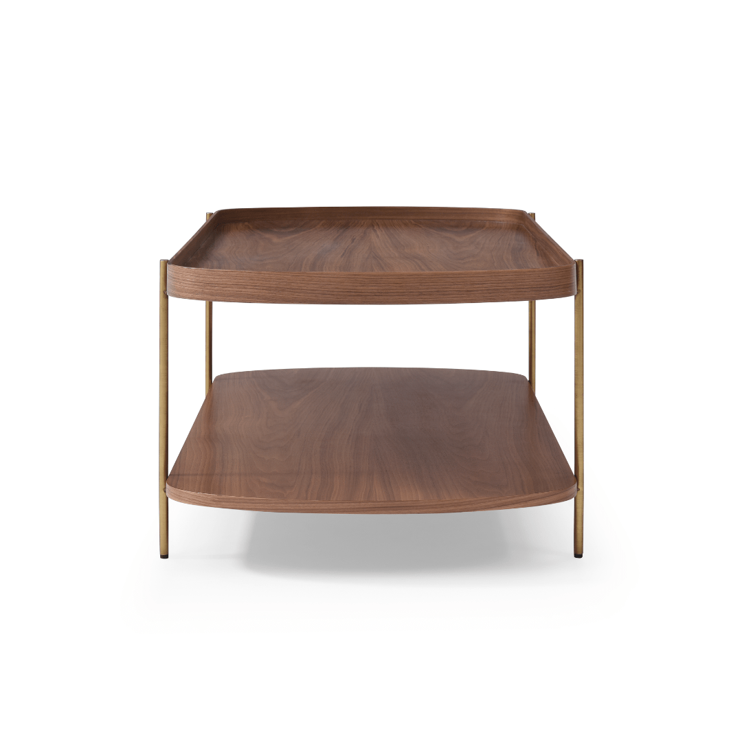 Seek & Ramble Coffee Tables Cleo 120cm Rectangle Coffee Table Walnut With Storage Shelf Gold or Black Leg