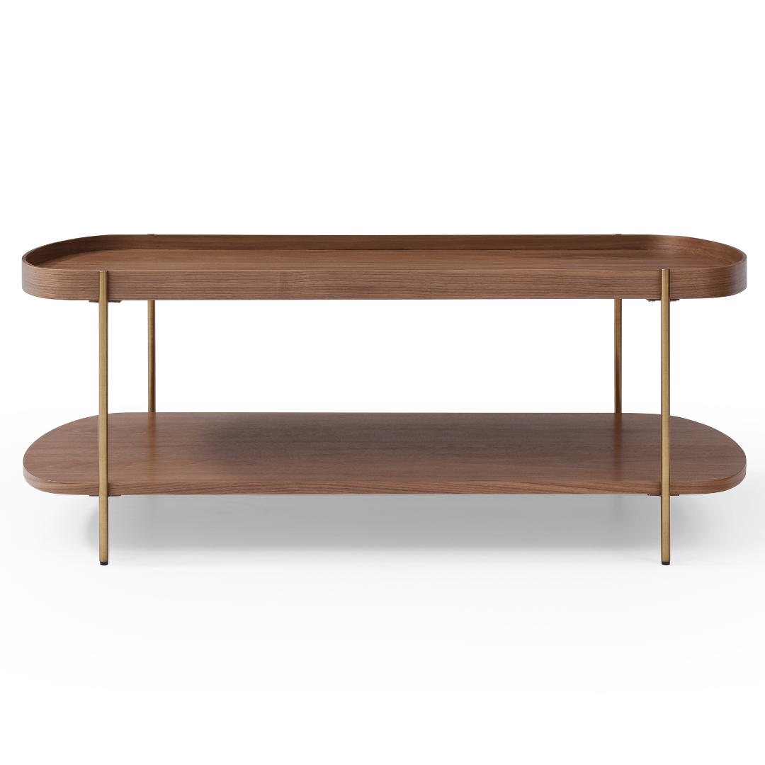 Seek & Ramble Coffee Tables Cleo 120cm Rectangle Coffee Table Walnut With Storage Shelf Gold or Black Leg