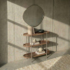 Seek & Ramble Shelving Cleo 3 Tier Bookshelf/Console Walnut & Brushed Stainless Steel Legs