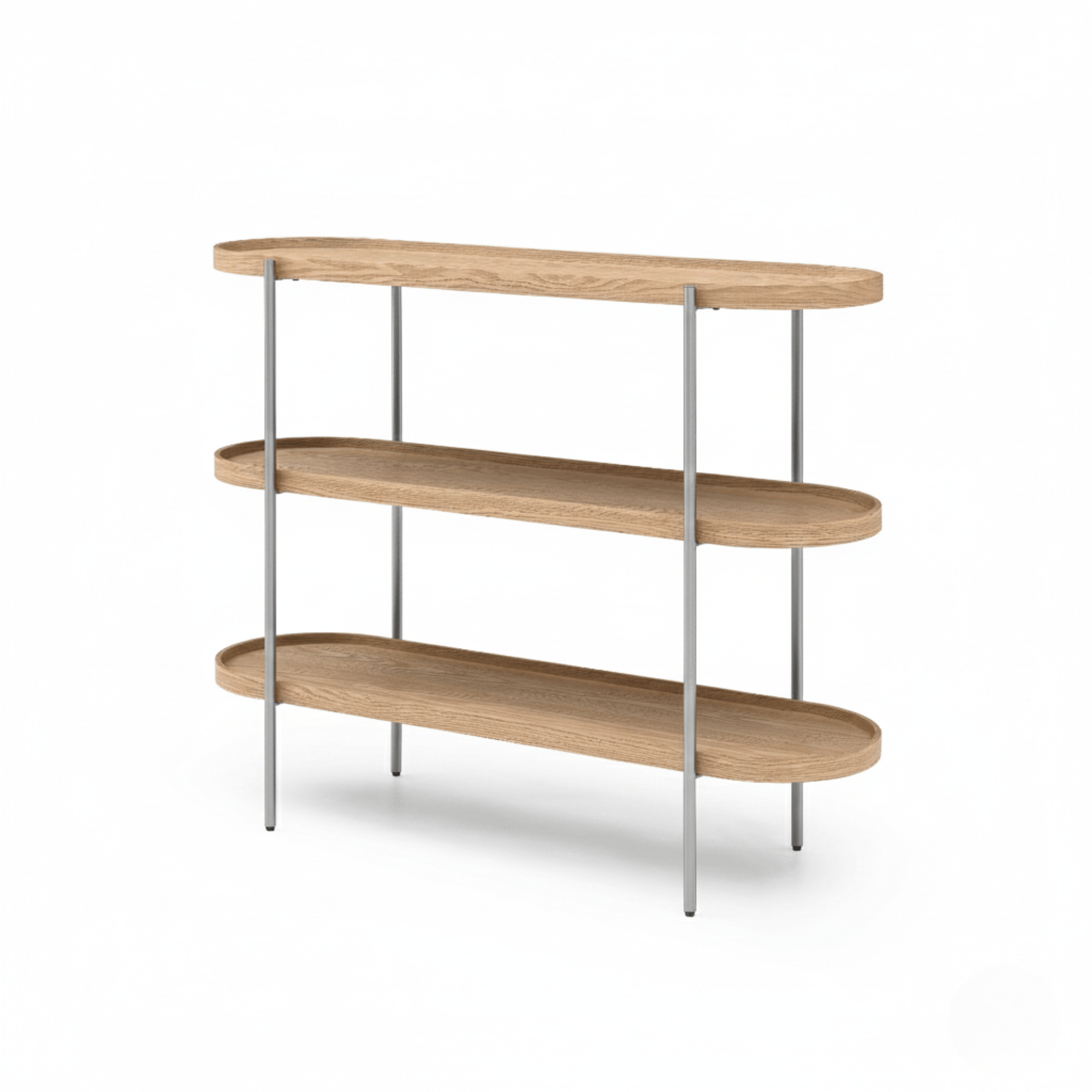 Seek & Ramble Shelving Cleo 3 Tier Shelf 120cm x 80cm Bookcase/Console Natural Ash and Brushed Steel Frame