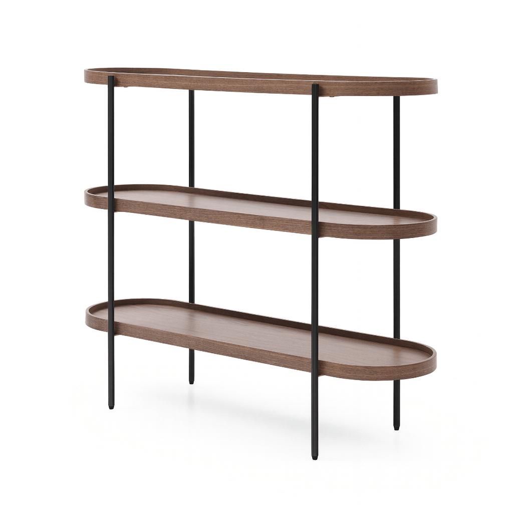 Seek & Ramble Shelving Cleo 3 Tier Shelf 120cm x 80cm Bookcase/Console Walnut & Black Frame