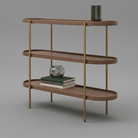 Seek & Ramble Shelving Cleo 3 Tier Shelf 120cm x 80cm Bookcase/Console Walnut & Gold Frame